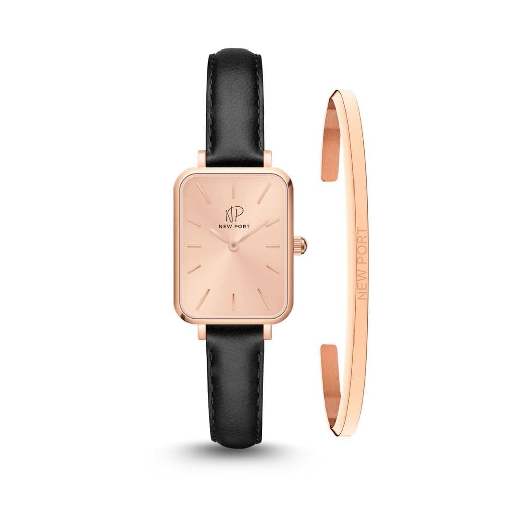 Relógio Feminino Quadrado Rose Casual New Port + Bracelete