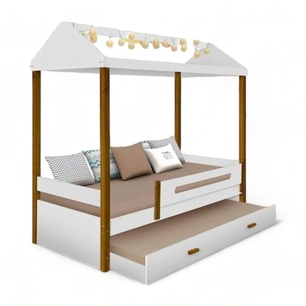 Cama Casa Sara Branca com Auxiliar e LED