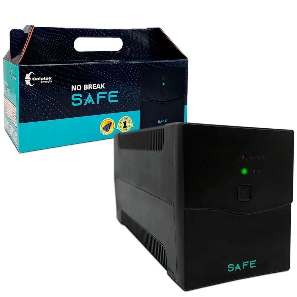 Nobreak Coletek Safe600, 600va, Entrada Bivolt, Saída 115v, 1x Bateria 12v-7ah, 4 Tomadas - Preto