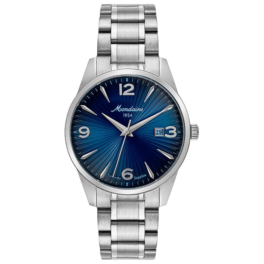 Relógio MONDAINE 70 ANOS automático safira azul 32851G0MVNA2