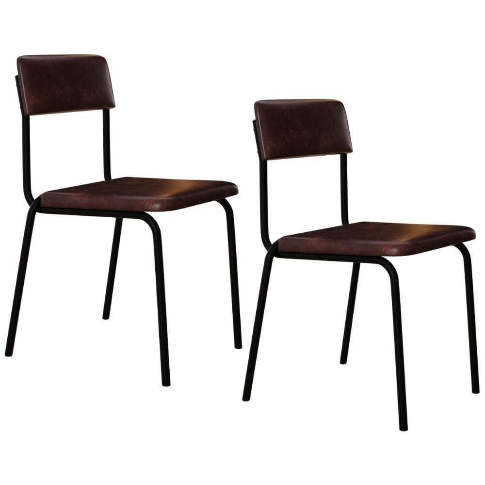 Kit 02 Cadeiras Estofada Para Sala De Jantar Sense Preto C01 Courino Café - Lyam Decor