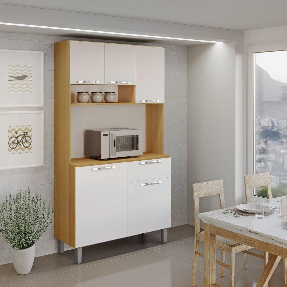 Armário de Cozinha 5 Portas 1 Gaveta Melissa Peroba/Off White Rei Móveis
