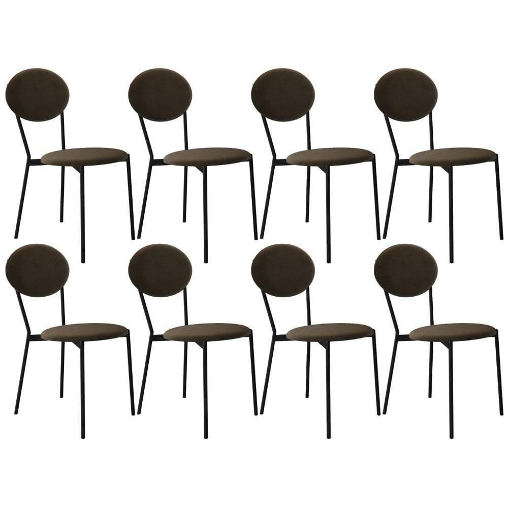 Kit 08 Cadeiras Estofada Para Sala De Jantar Azuri Preto C01 Veludo Marrom Sand - Lyam Decor