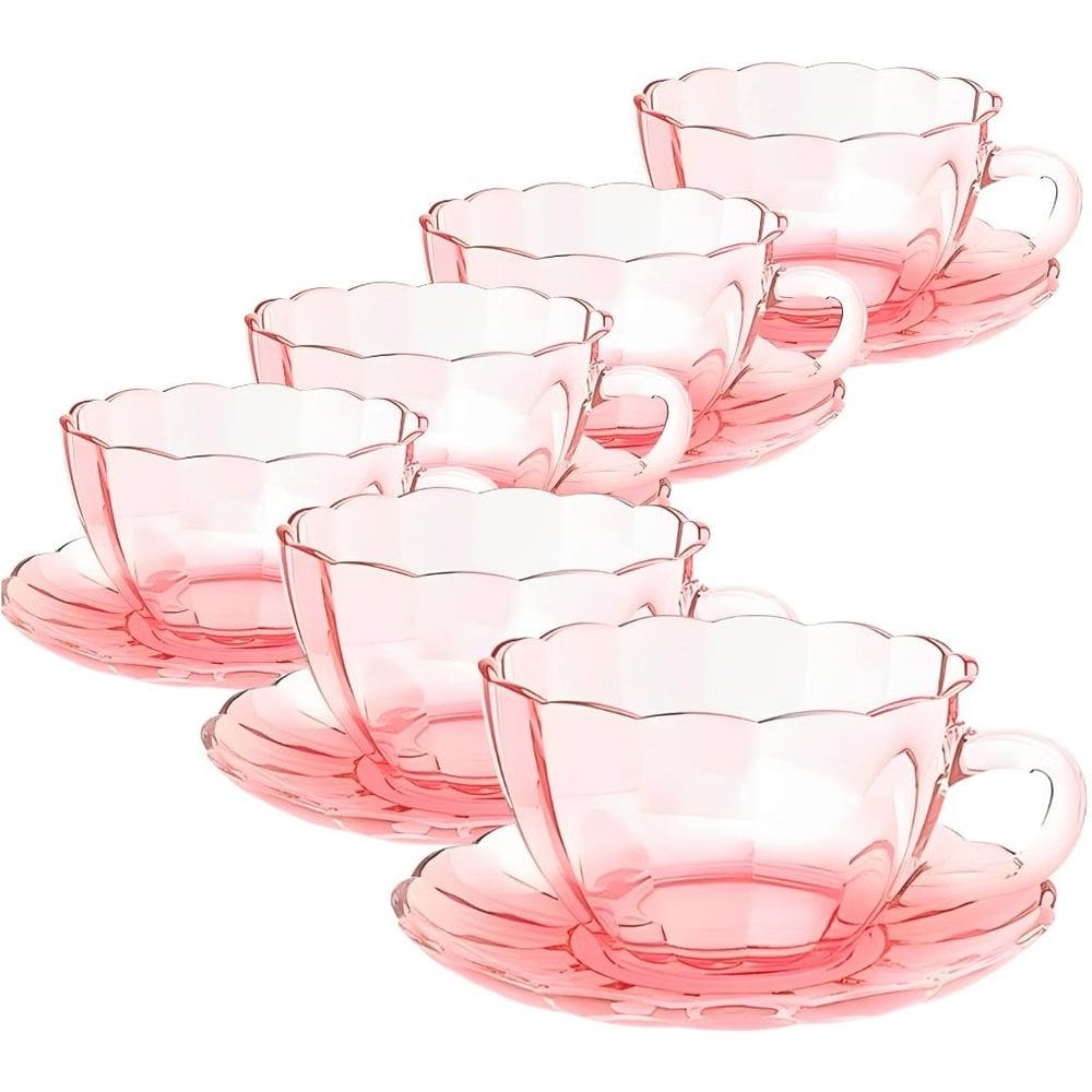 Jogo de xícaras de vidro para café Peach Rosa 90 ml - 12 peças