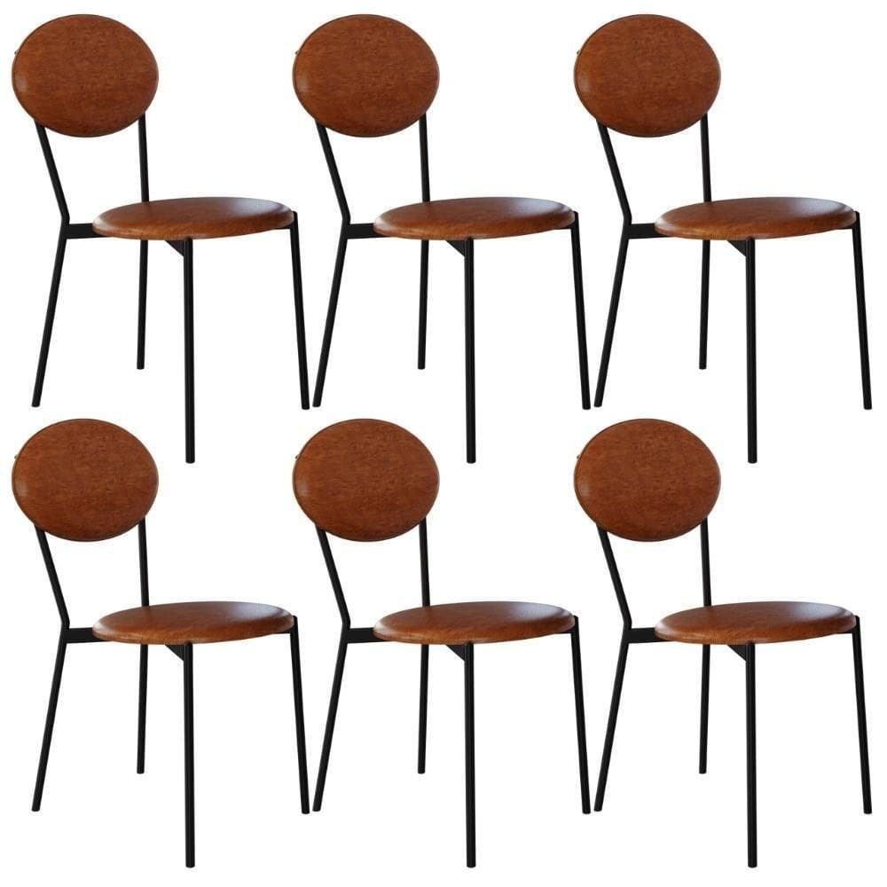 Kit 06 Cadeiras Estofada Para Sala De Jantar Azuri Preto C01 Courino Caramelo - Lyam Decor