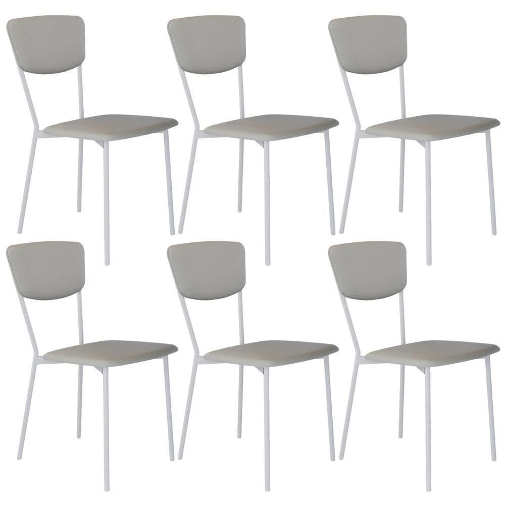 Kit 06 Cadeira Para Sala De Jantar Village Branco C01 Courino Off White - Lyam Decor