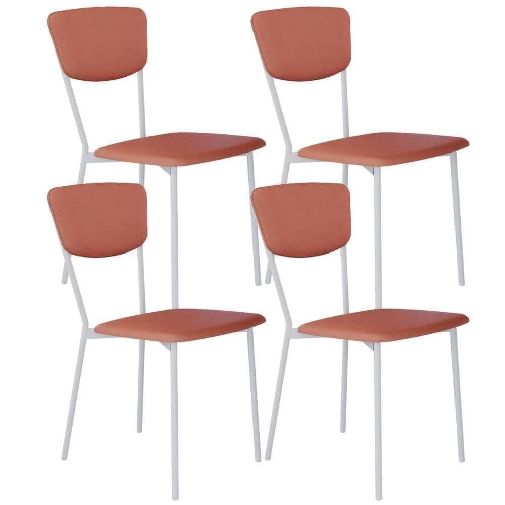 Kit 04 Cadeira Para Sala De Jantar Village Branco C01 Courino Terra Rosê - Lyam Decor