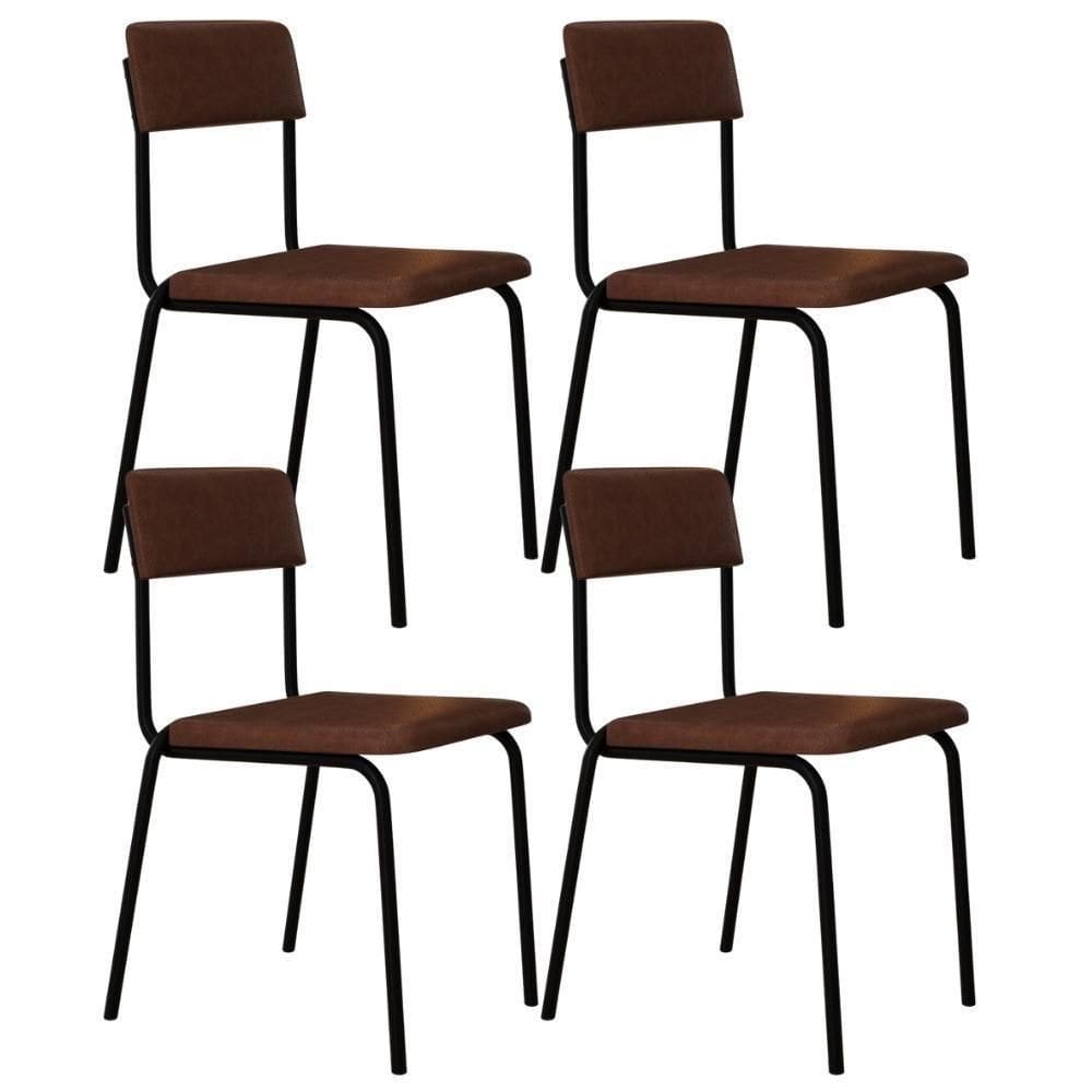 Kit 04 Cadeiras Estofada Para Sala De Jantar Sense Preto C01 Courino Whisky - Lyam Decor