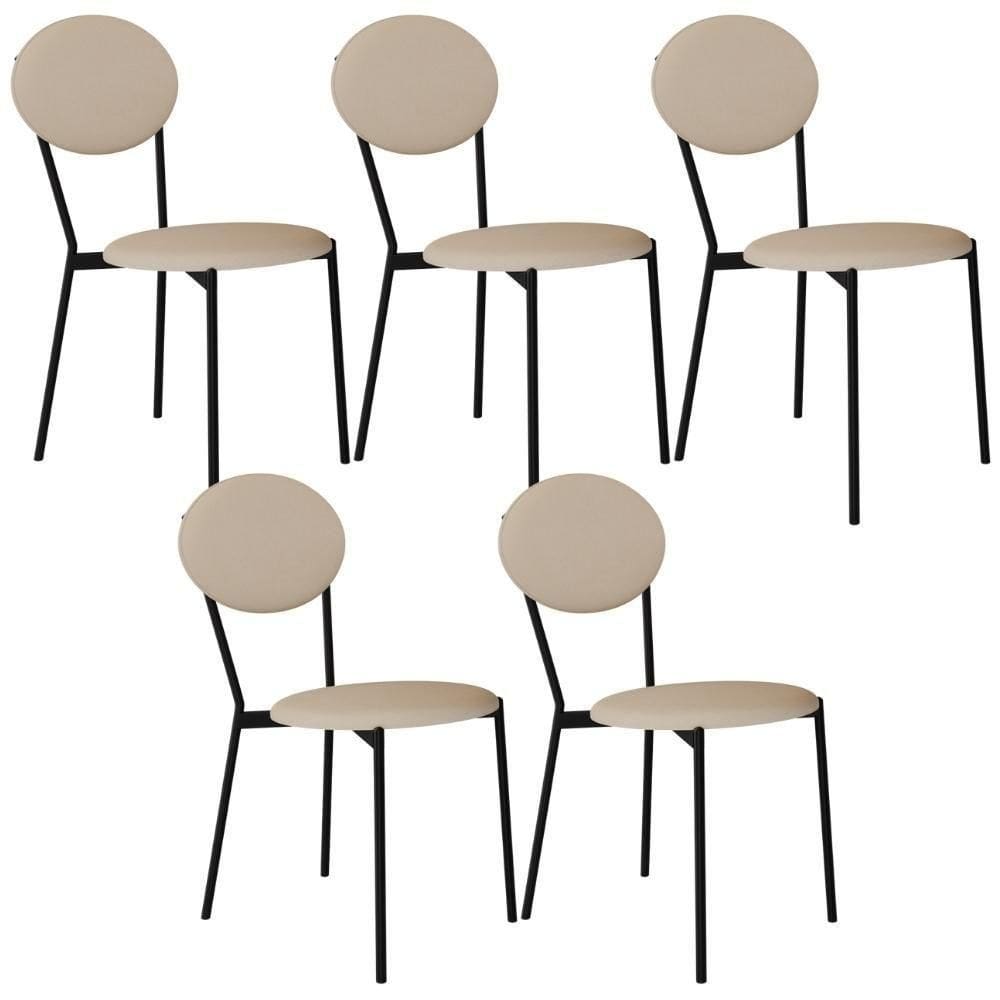 Kit 05 Cadeiras Estofada Para Sala De Jantar Azuri Preto C01 Linho Areia - Lyam Decor