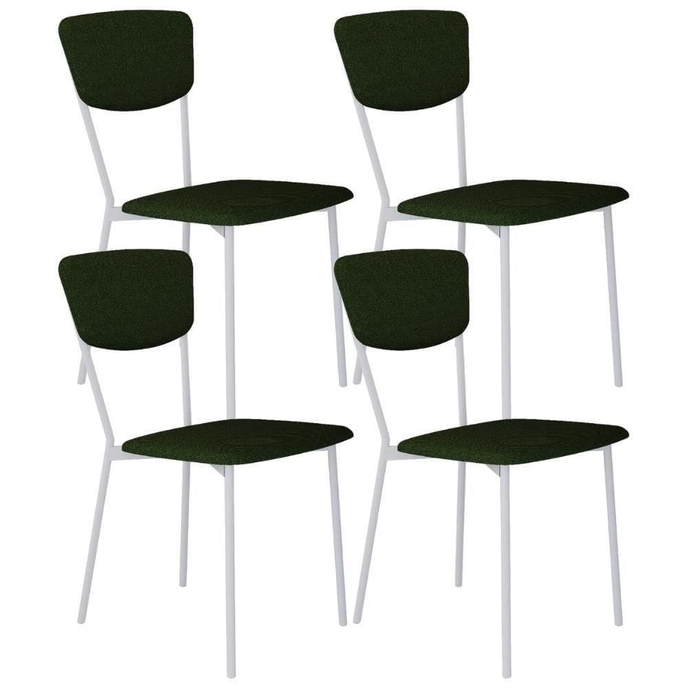 Kit 04 Cadeira Para Sala De Jantar Village Branco C01 Linho Verde Musgo - Lyam Decor