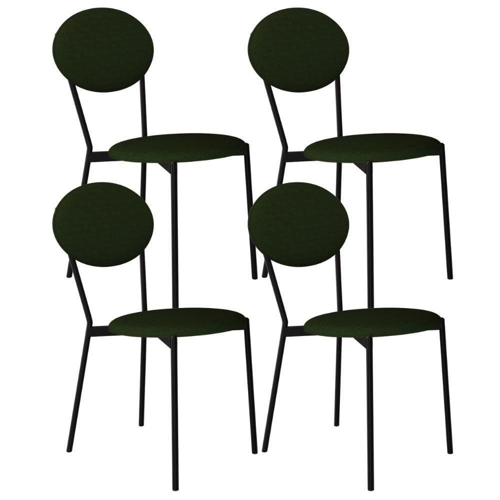 Kit 04 Cadeiras Estofada Para Sala De Jantar Azuri Preto C01 Linho Verde Musgo - Lyam Decor