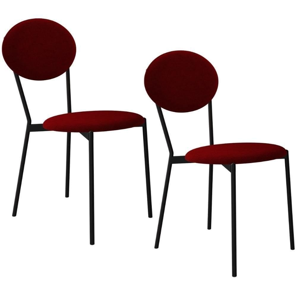 Kit 02 Cadeiras Estofada Para Sala De Jantar Azuri Preto C01 Veludo Vermelho Vinho - Lyam Decor