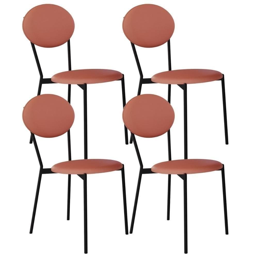 Kit 04 Cadeiras Estofada Para Sala De Jantar Azuri Preto C01 Courino Terra Rosê - Lyam Decor