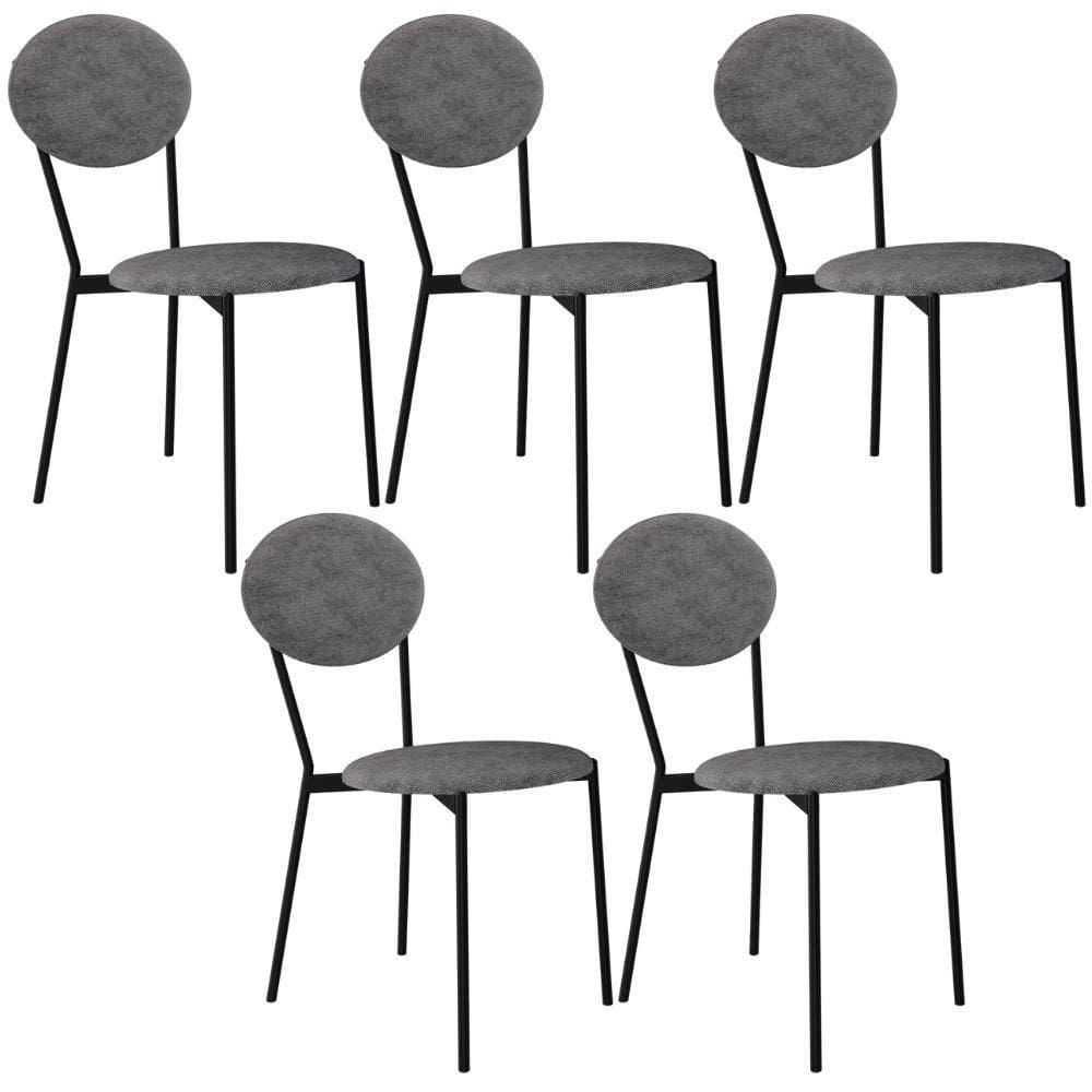 Kit 05 Cadeiras Estofada Para Sala De Jantar Azuri Preto C01 Linho Prata - Lyam Decor