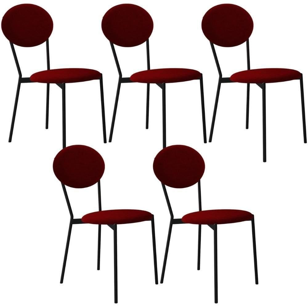 Kit 05 Cadeiras Estofada Para Sala De Jantar Azuri Preto C01 Veludo Vermelho Vinho - Lyam Decor