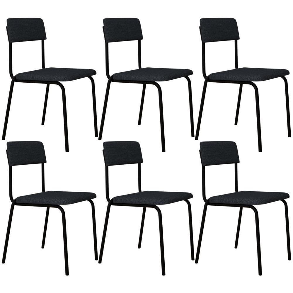 Kit 06 Cadeiras Estofada Para Sala De Jantar Sense Preto C01 Linho Cinza - Lyam Decor