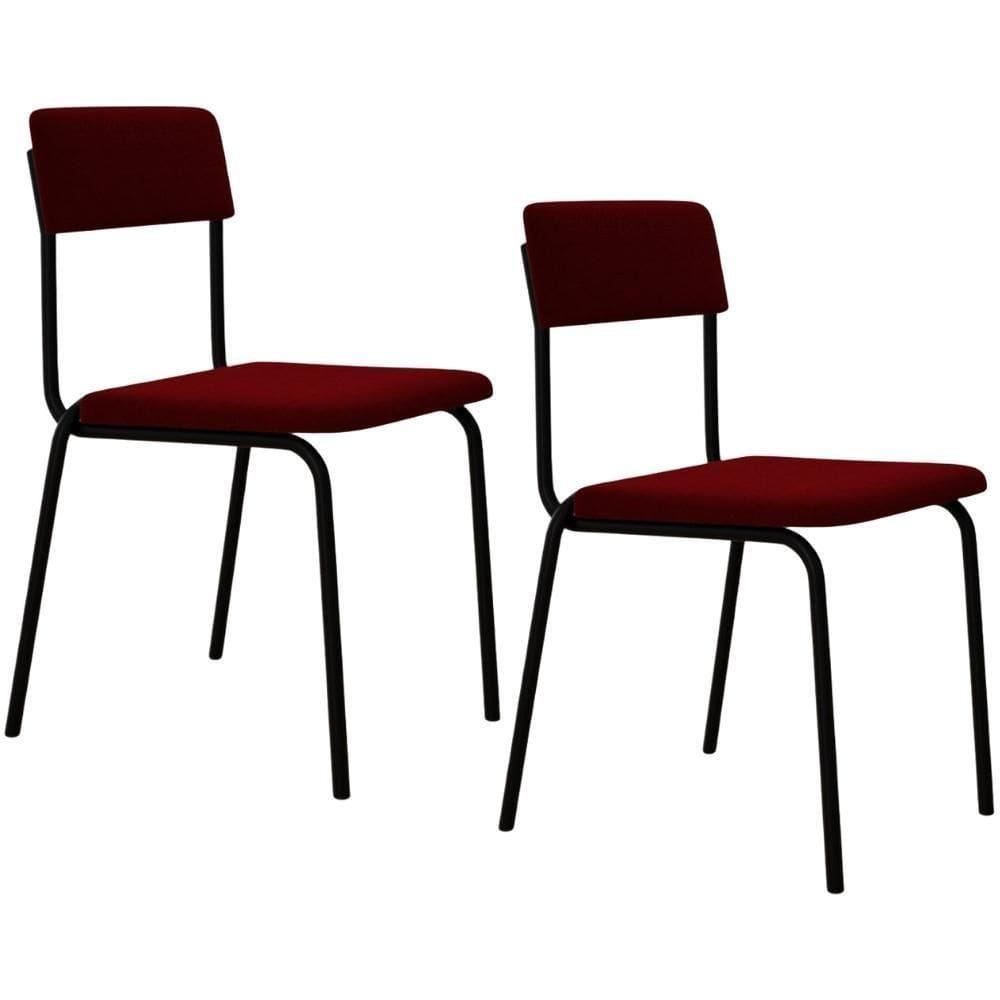 Kit 02 Cadeiras Estofada Para Sala De Jantar Sense Preto C01 Veludo Vermelho Vinho - Lyam Decor