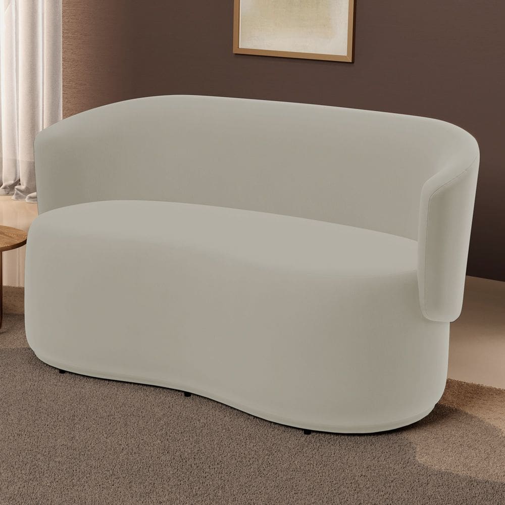 Poltrona Namoradeira Aisha 02 Lugares Orgânica Veludo Bege Claro - Desk Design