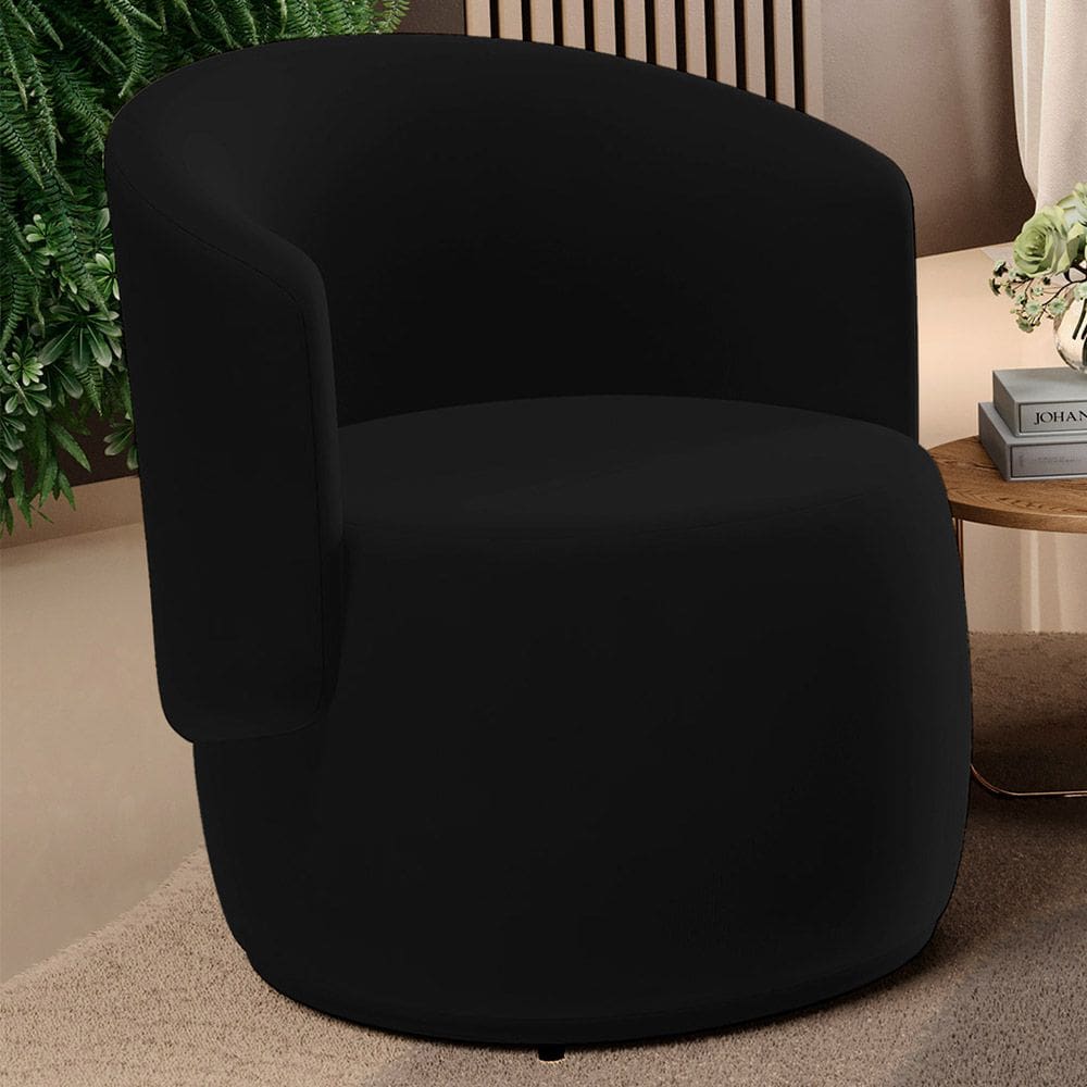 Poltrona Decorativa Aisha Orgânica Veludo Preto - Desk Design