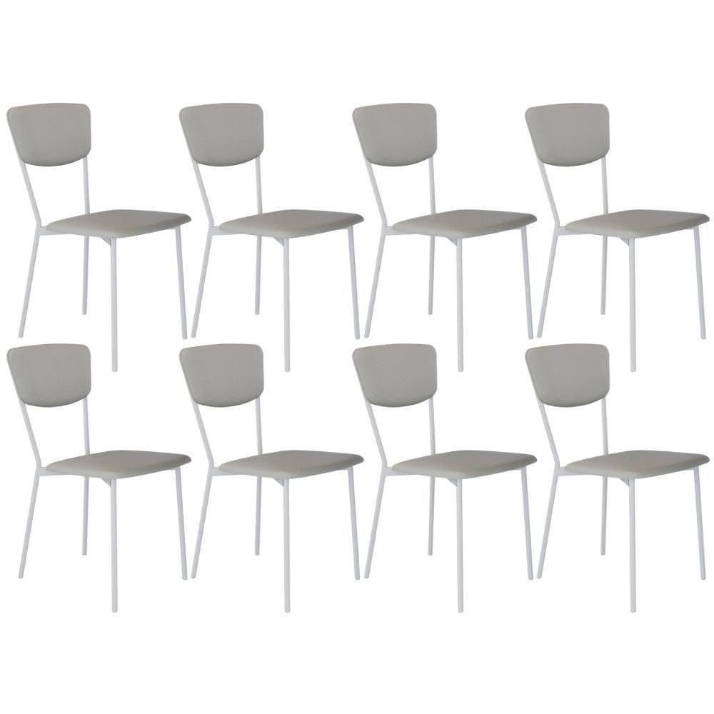 Kit 08 Cadeira Para Sala De Jantar Village Branco C01 Courino Off White - Lyam Decor