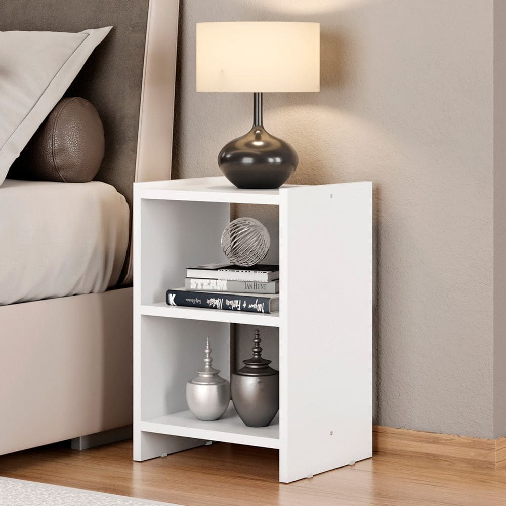 Mesa de Cabeceira Atenya 30x45cm com 02 Nichos Integrados Branco - Abmaza