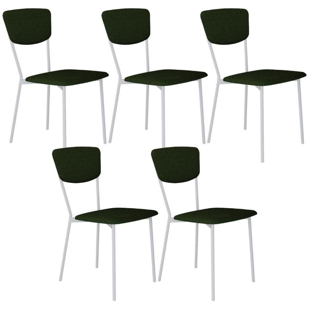 Kit 05 Cadeira Para Sala De Jantar Village Branco C01 Linho Verde Musgo - Lyam Decor