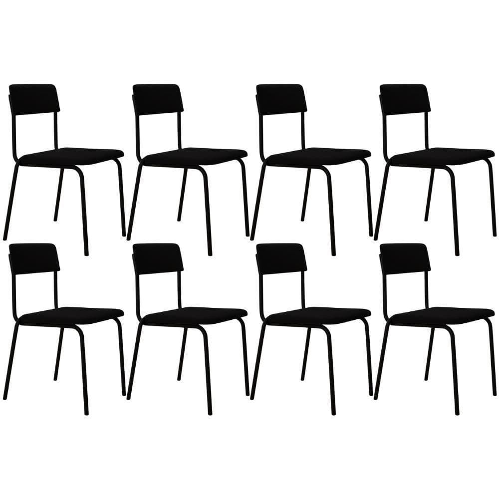 Kit 08 Cadeiras Estofada Para Sala De Jantar Sense Preto C01 Linho Preto - Lyam Decor