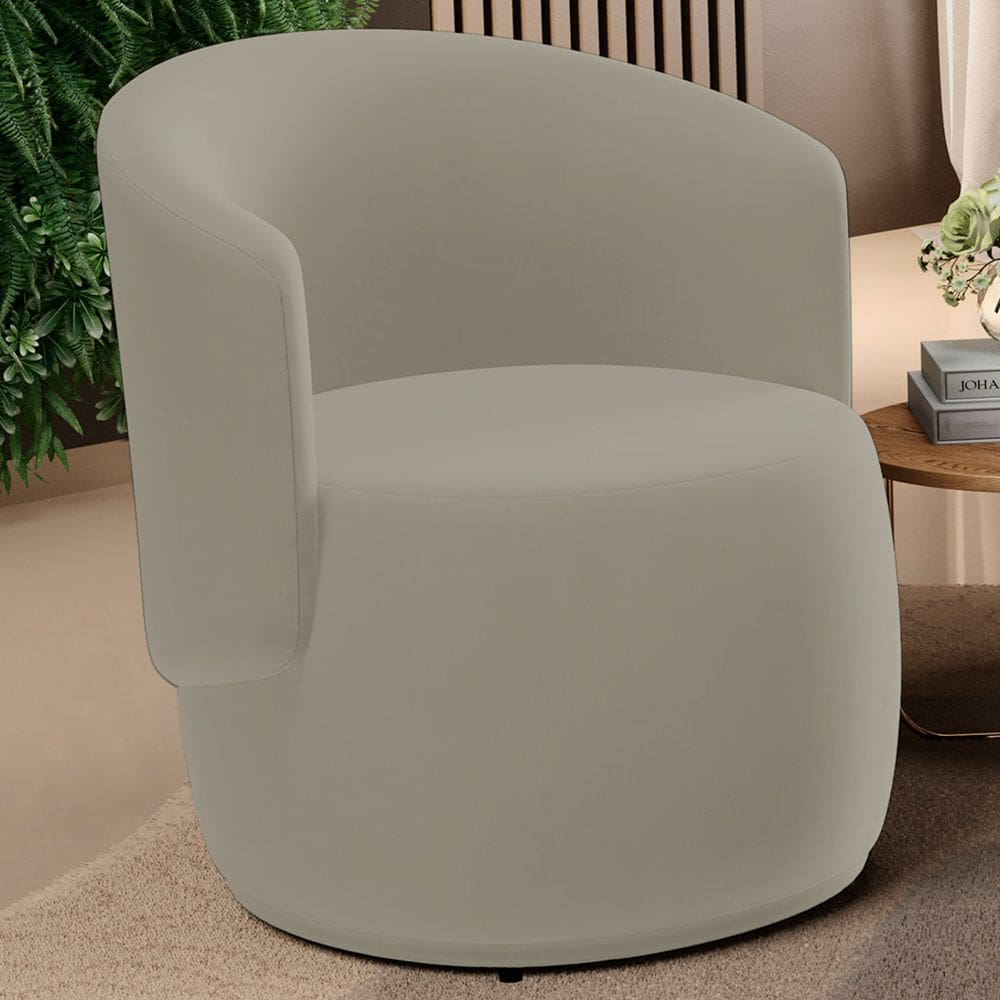 Poltrona Decorativa Aisha Orgânica Veludo Bege - Desk Design