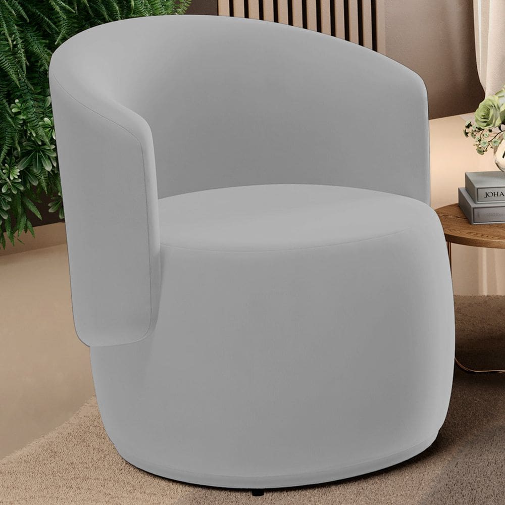 Poltrona Decorativa Aisha Orgânica Veludo Cinza Claro - Desk Design