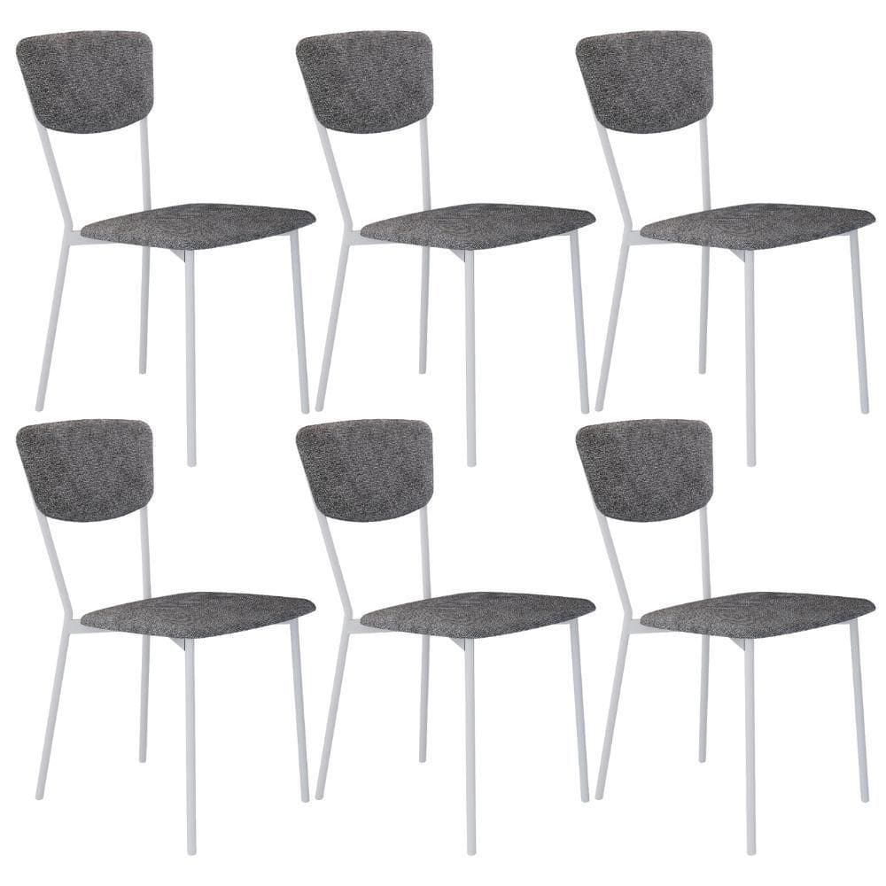 Kit 06 Cadeira Para Sala De Jantar Village Branco C01 Linho Prata - Lyam Decor