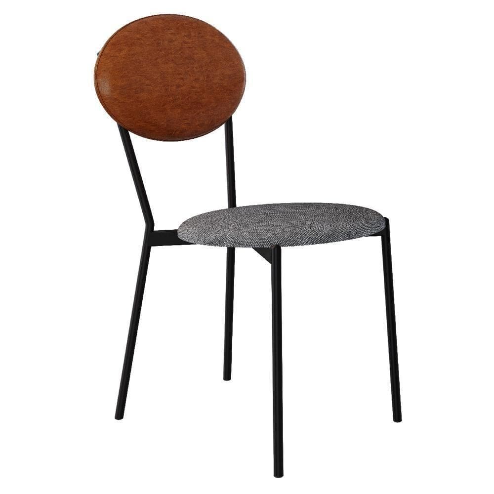 Cadeira Estofada Para Sala De Jantar Azuri Preto C01 Linho Prata Courino Caramelo - Lyam Decor