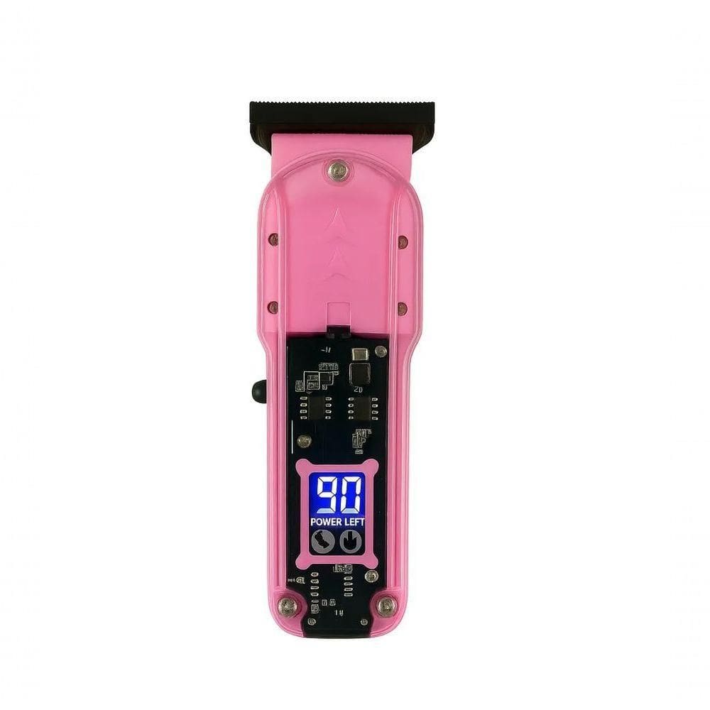 Maquina De Cortar Cabelo Transparente Visor Digital Rosa