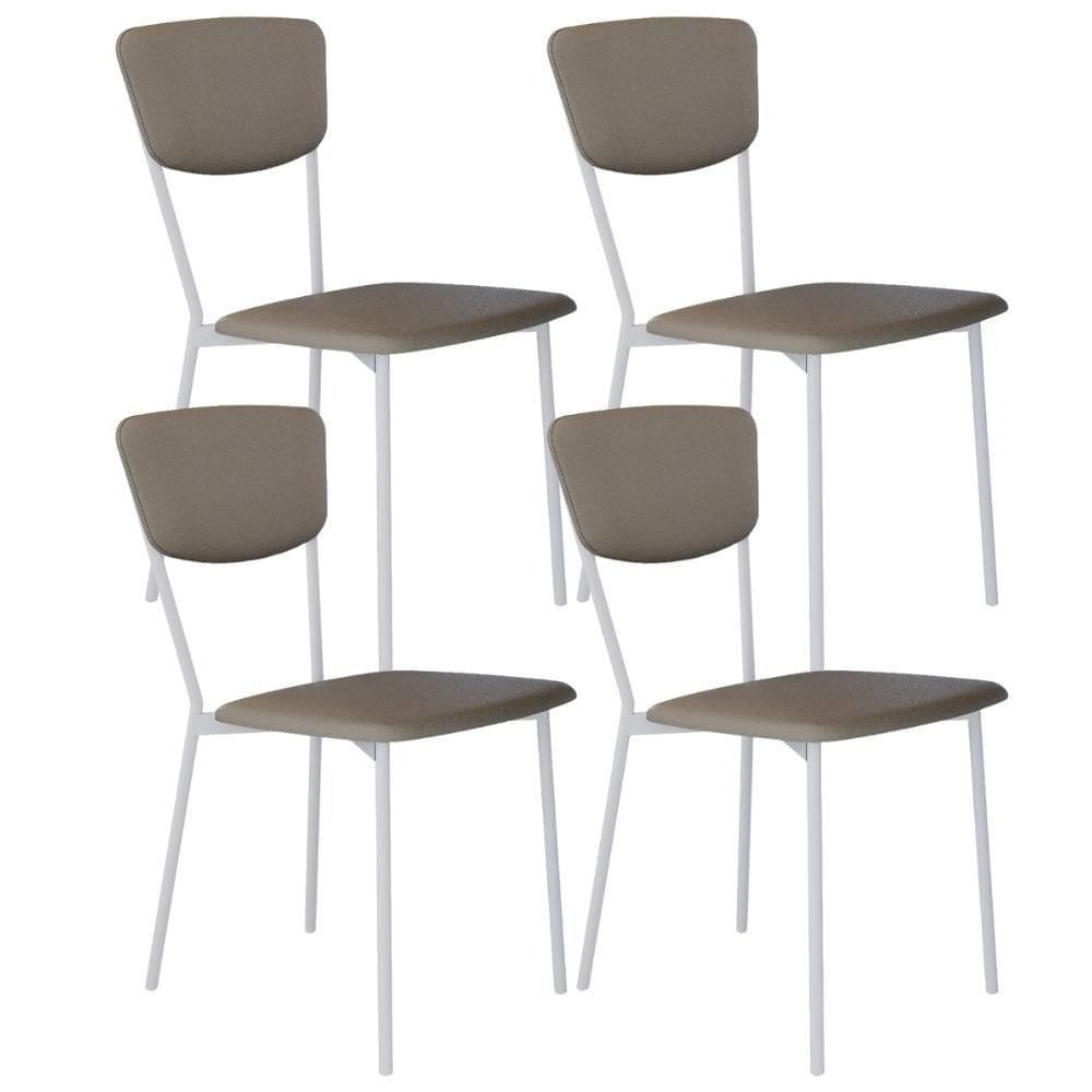 Kit 04 Cadeira Para Sala De Jantar Village Branco C01 Courino Cinza - Lyam Decor