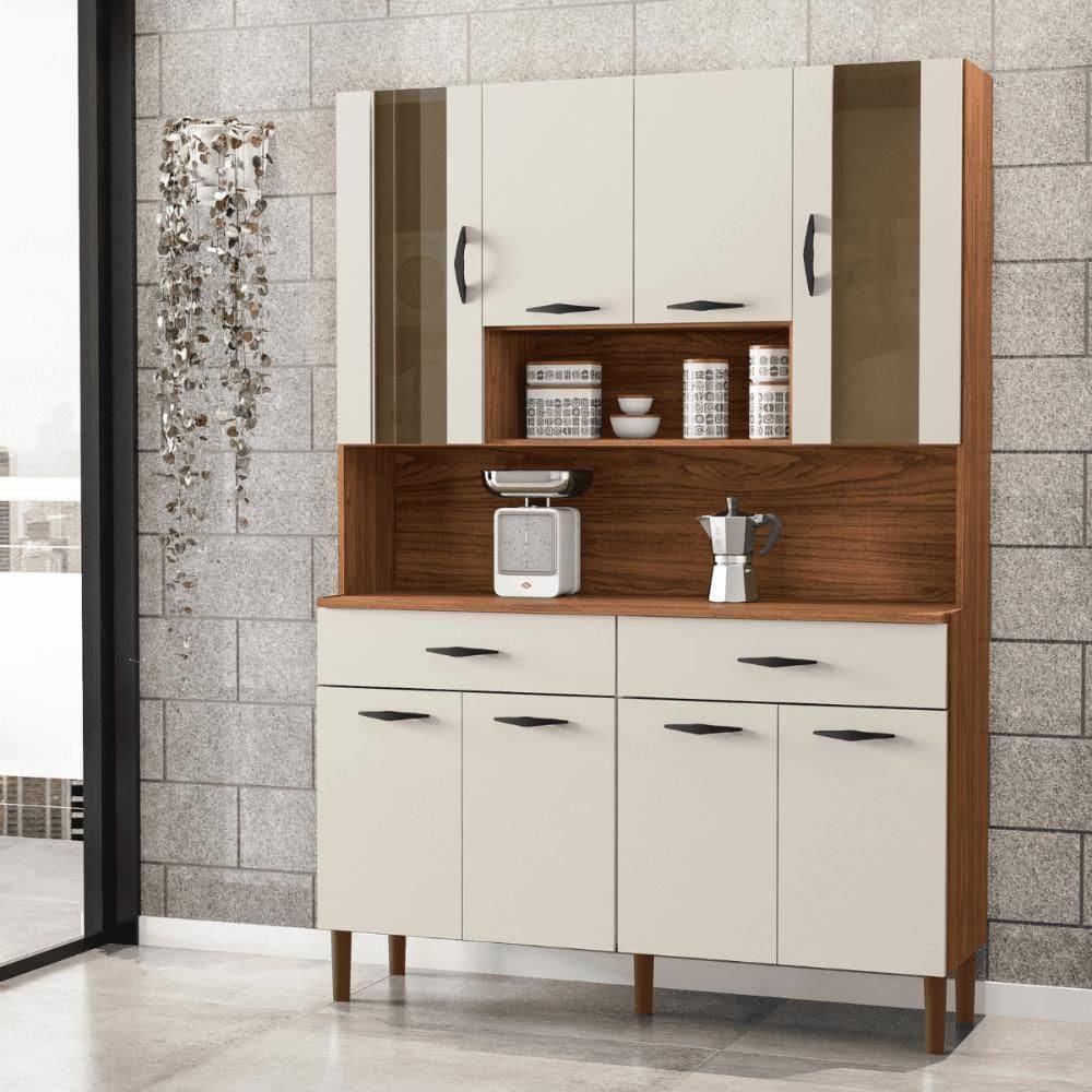 Kit Cozinha 8 Portas E Gavetas Golden Nogueira / Off White