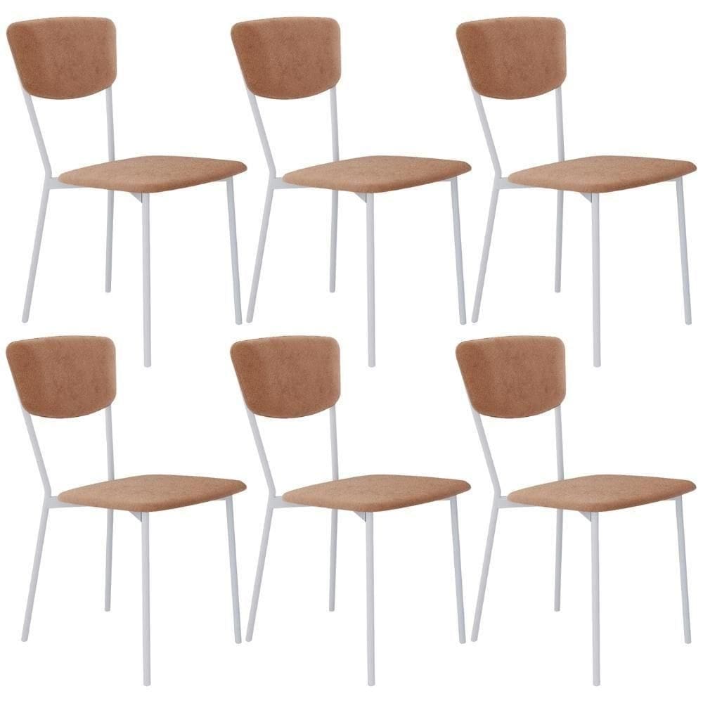 Kit 06 Cadeira Para Sala De Jantar Village Branco C01 Veludo Bege - Lyam Decor