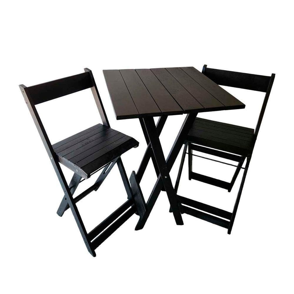 Kit Com 2 Banquetas Bistrô Dobrável De Madeira Ismalu Preto