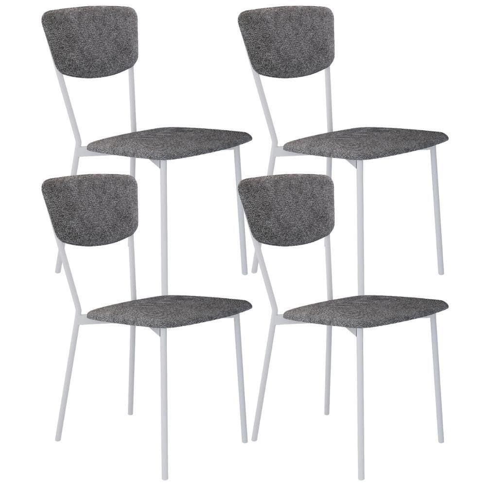 Kit 04 Cadeira Para Sala De Jantar Village Branco C01 Linho Prata - Lyam Decor
