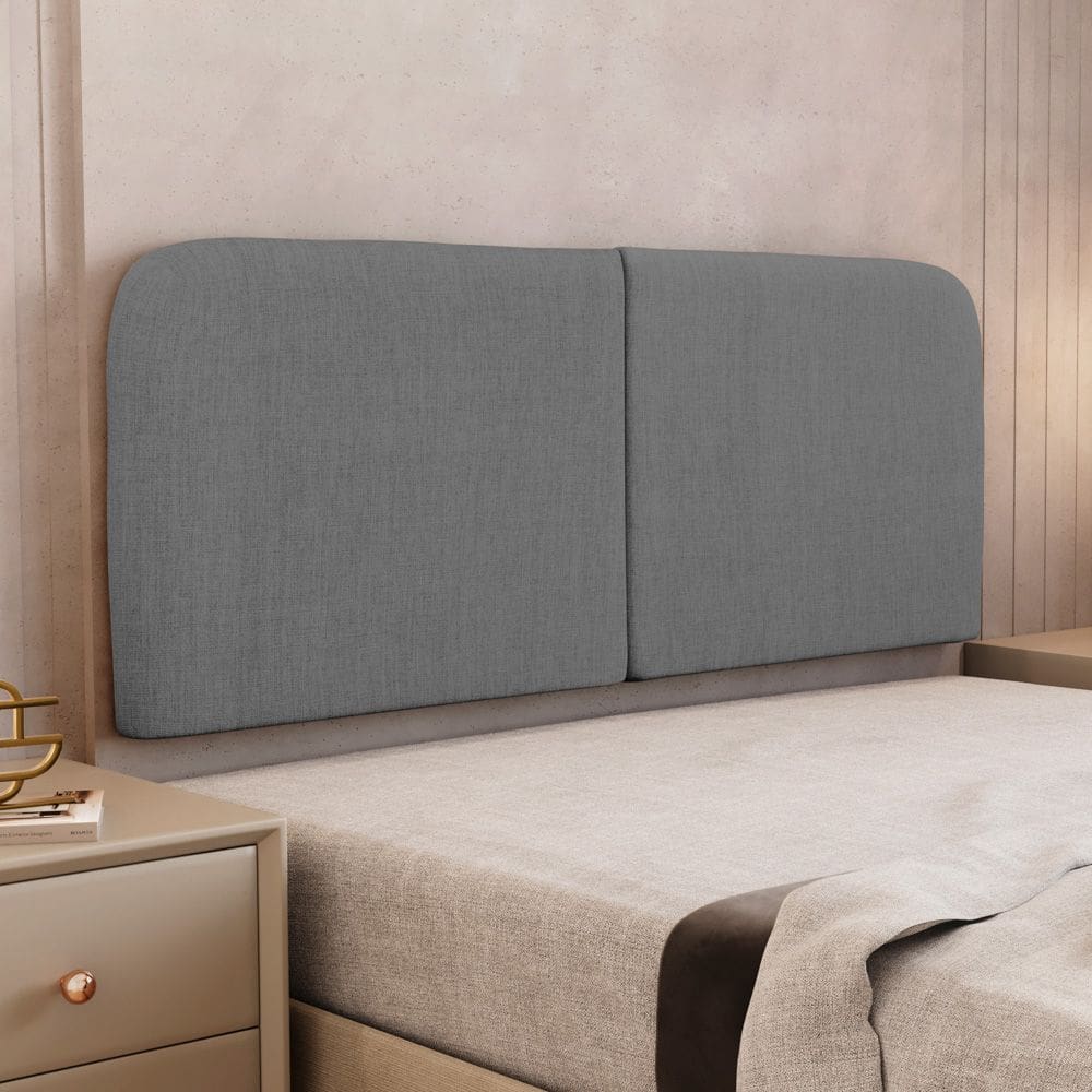 Cabeceira Painel Orgânico Cama Box King Size Aira 195cm Dobrável Linho Cinza Escuro - Desk Design