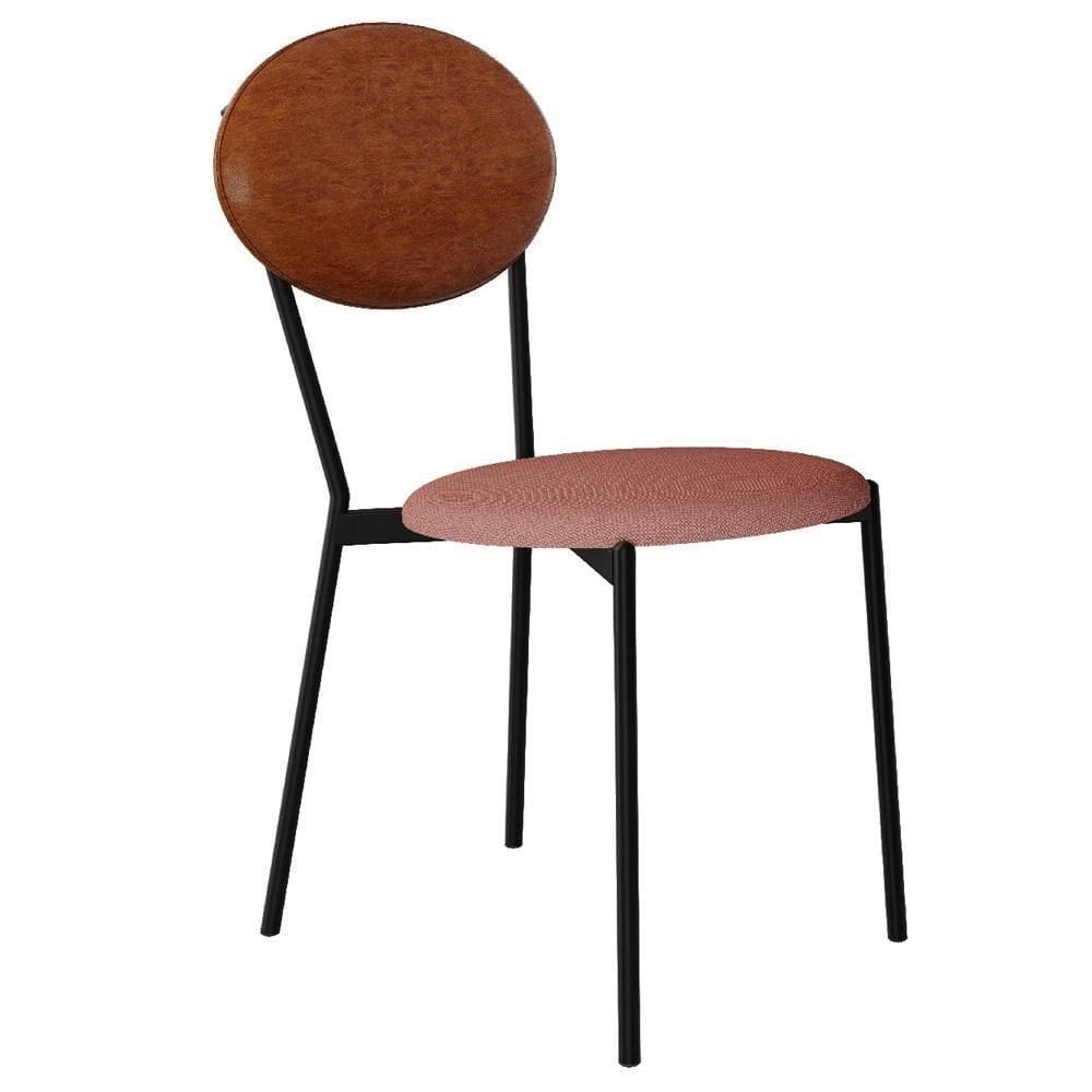 Cadeira Estofada Para Sala De Jantar Azuri Preto C01 Linho Rosê Courino Caramelo - Lyam Decor