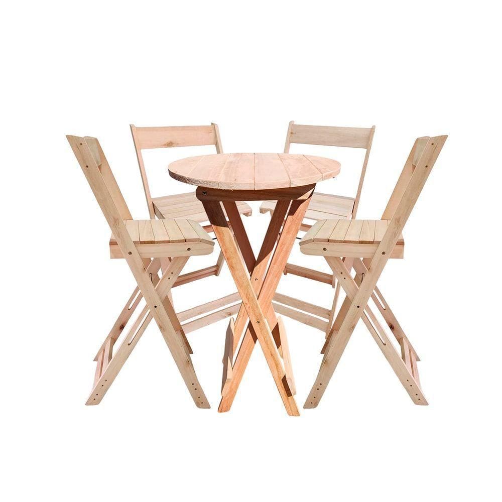 Kit Bistrô Eucalipto Dobrável Com 4 Banquetas De Madeira Natural