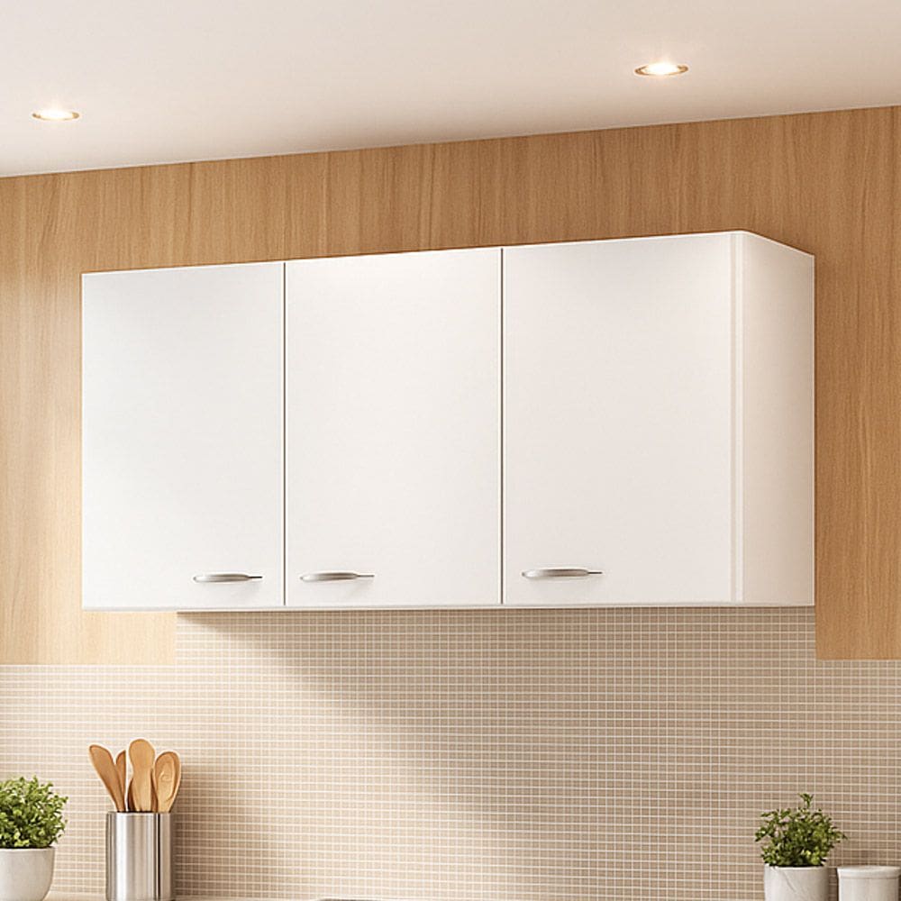 Armário Aéreo Cozinha Valença 120cm com 03 Portas Branco - Abmaza