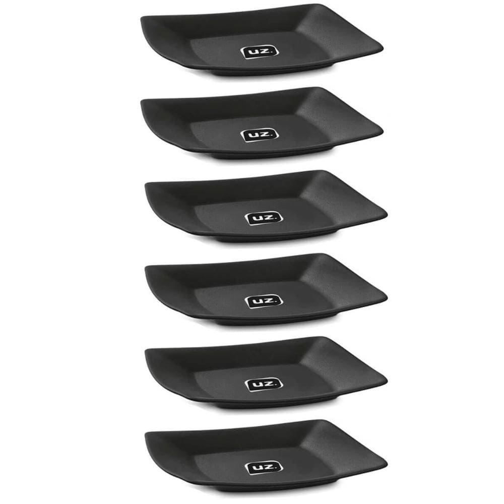 Jogo 6 Pratos 18,5cm Preto Plástico Quadrados Doces Lanches Frutas Petiscos Slim Uz