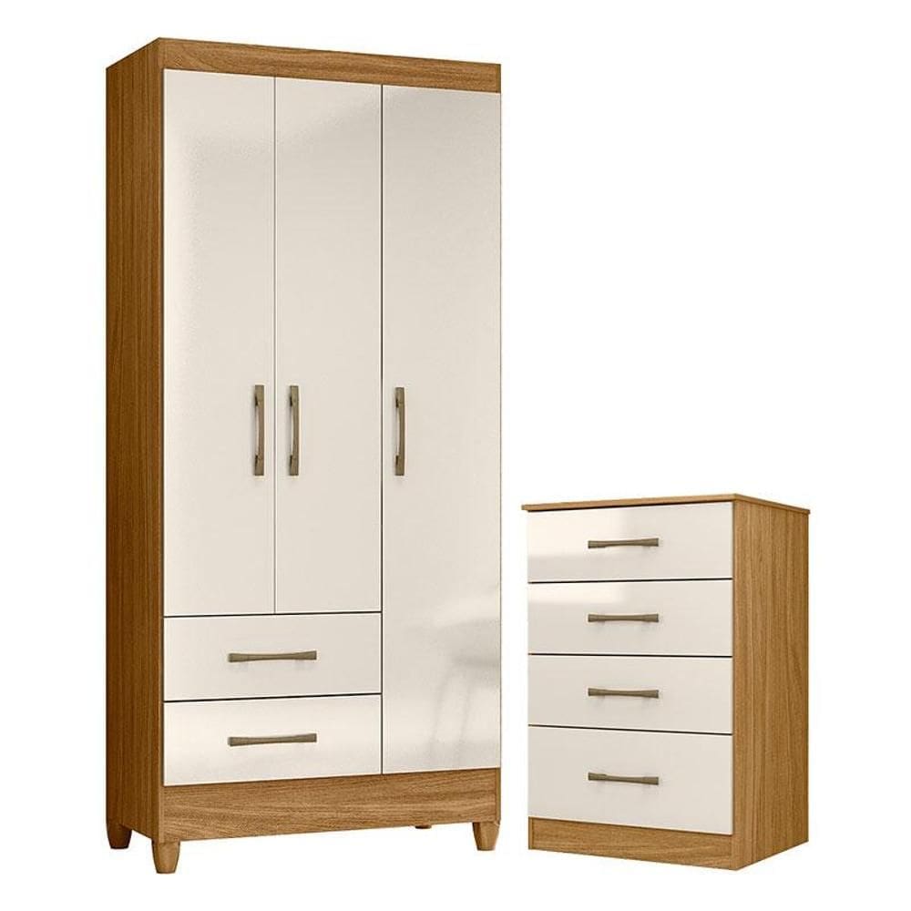 Guarda Roupa Solteiro Lima e Cômoda MS913 Freijó Off White – Moval