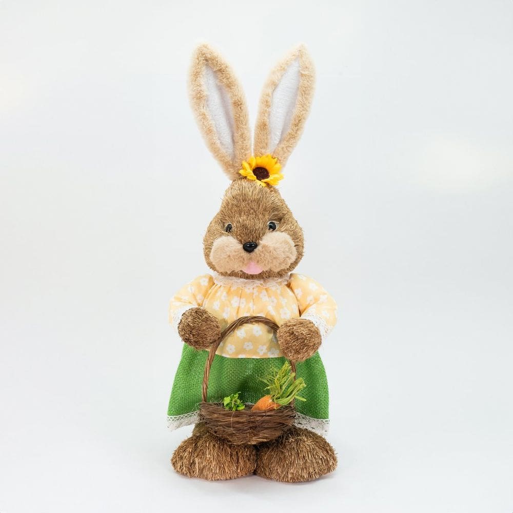 Coelha De Páscoa em Palha Decoração Coelhinha Jardineira 63cm