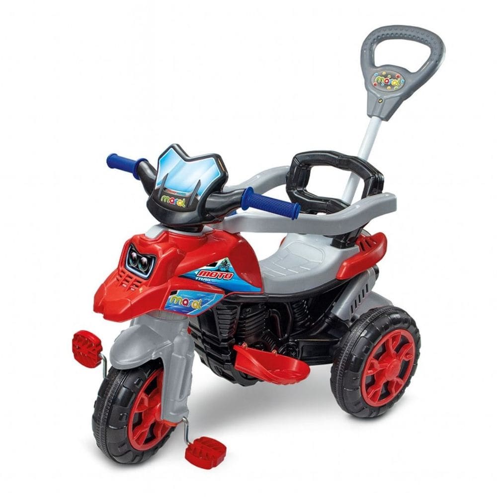 Triciclo Infantil Vermelho Moto Trail Empurrador Criança Bebe