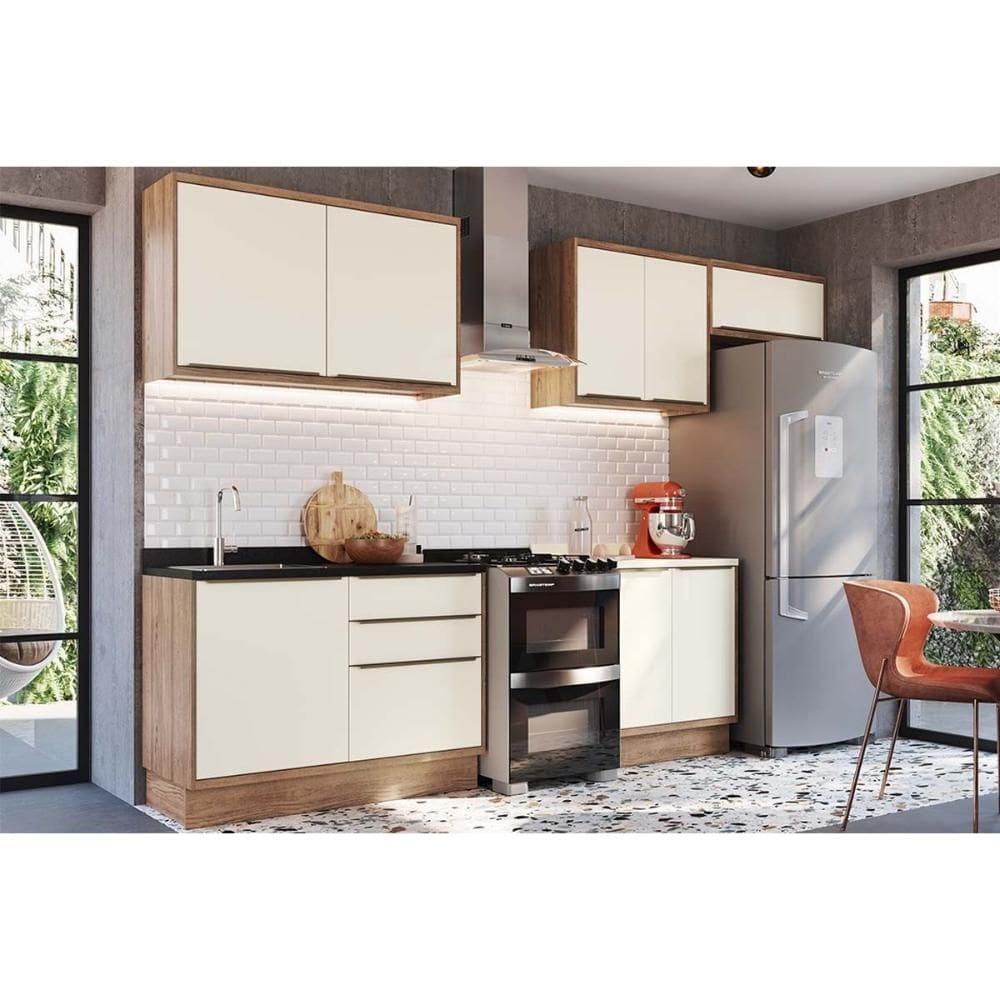 Kit Cozinha Modulada 6 Peças Versalis (3Aéreos+2Balcões+1Complemento) C6P161 Freijo/Cinza Argila - Herval