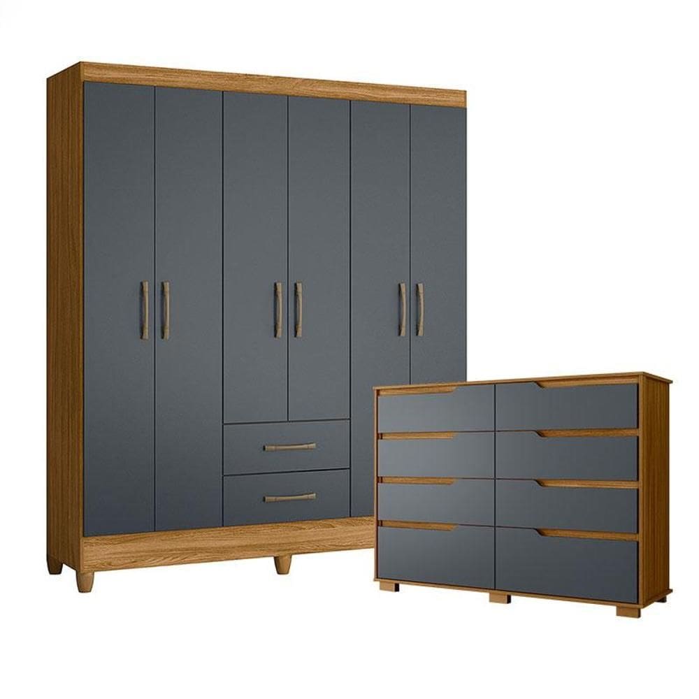 Guarda Roupa Casal Panamá e Cômoda Georgia Freijó Cinza – Moval