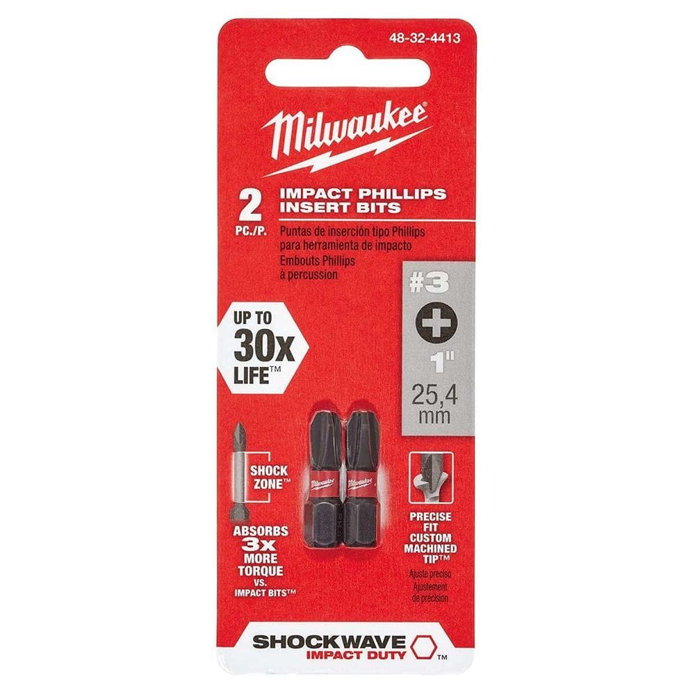 Broca de chave de fenda Milwaukee SHOCKWAVE 1 Phillips #3 2 unidades