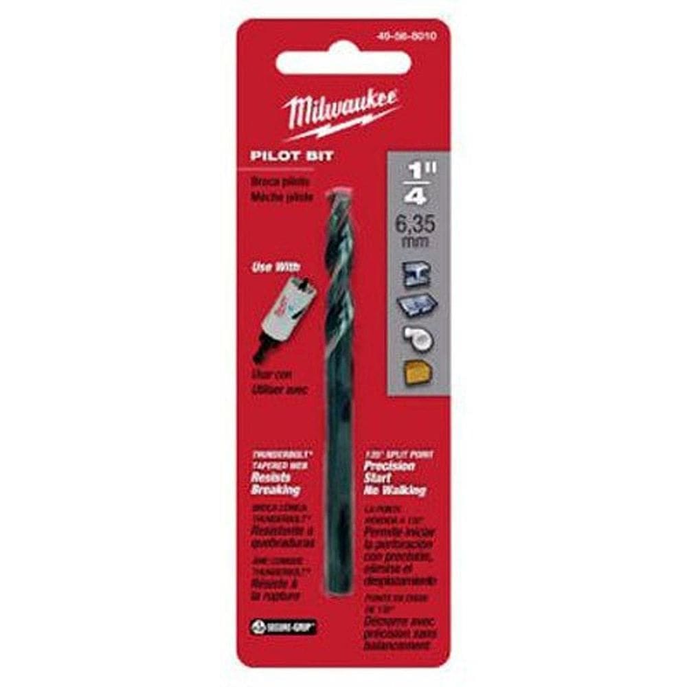 Brocas Pilot Drill Milwaukee, aço de alta velocidade de 1/4 de polegada