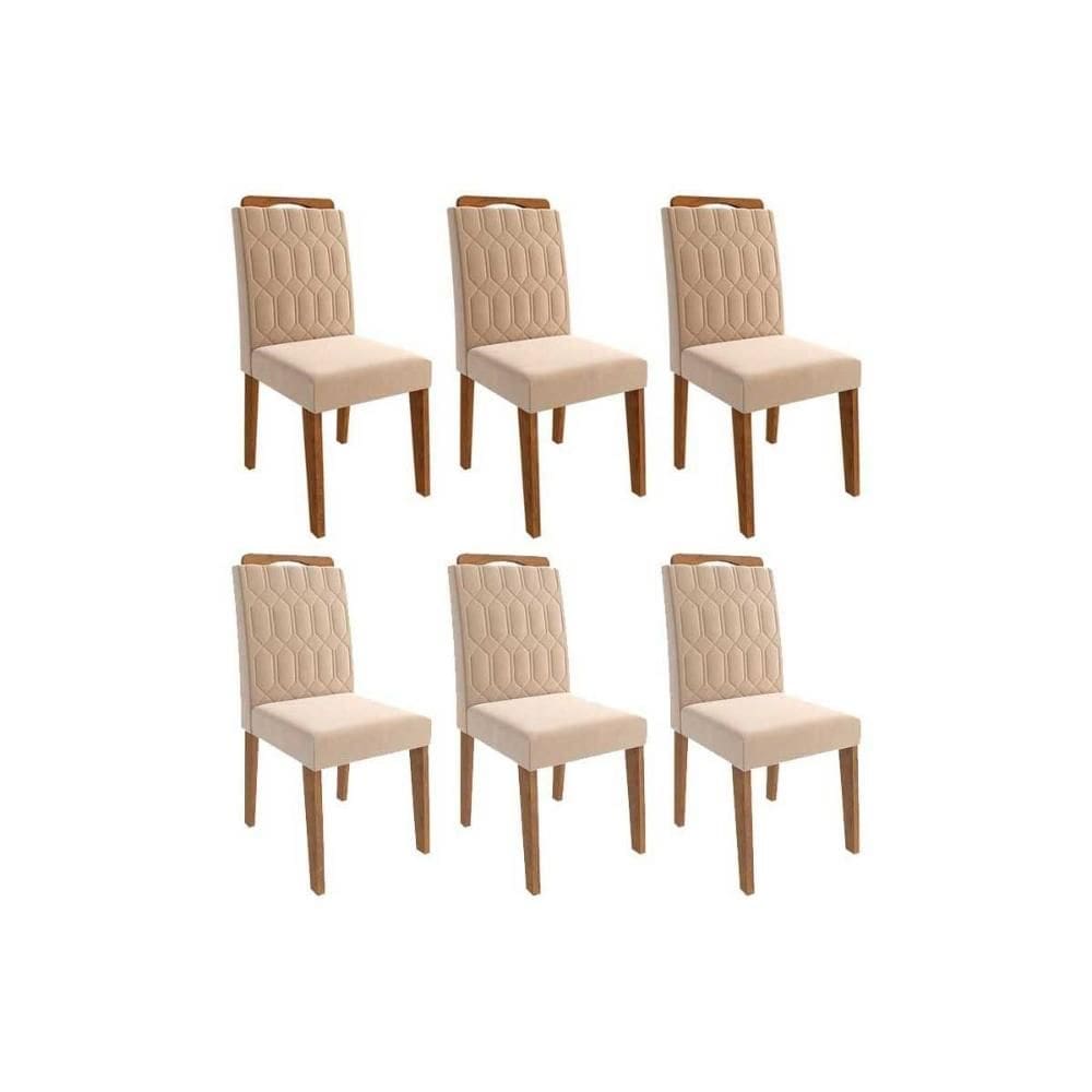Kit 6 Cadeiras Sala Jantar Paola Wood 6 Un Carvalho/Suede Nude Bege - Cimol